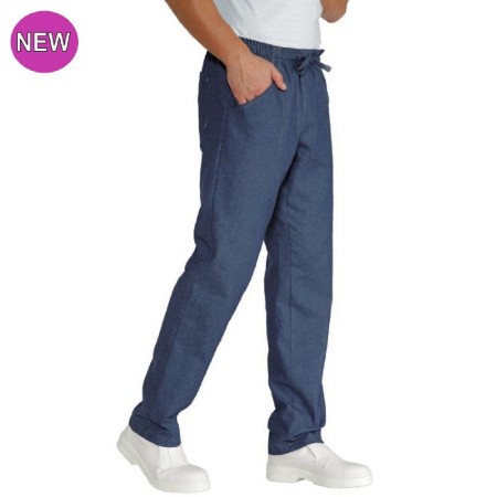 Hose UNISEX ISACCO leichte Berufshose, PANTALACCIO BW 100 %, blau Jeans mit Kordelzug