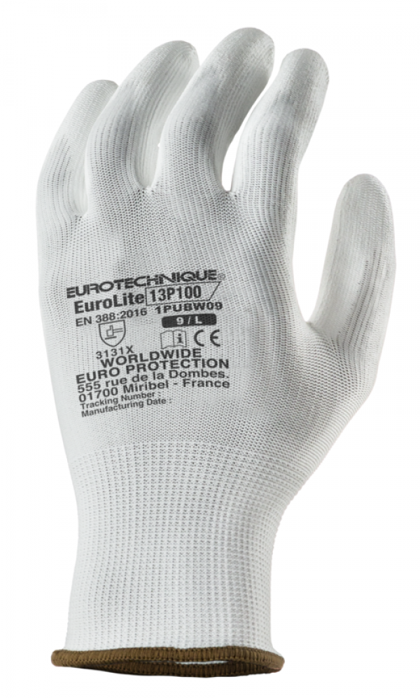 Handschuhe EUROLITE 13P100 13 Gauge, Polyester weiss PU-Handflächenbeschichtung